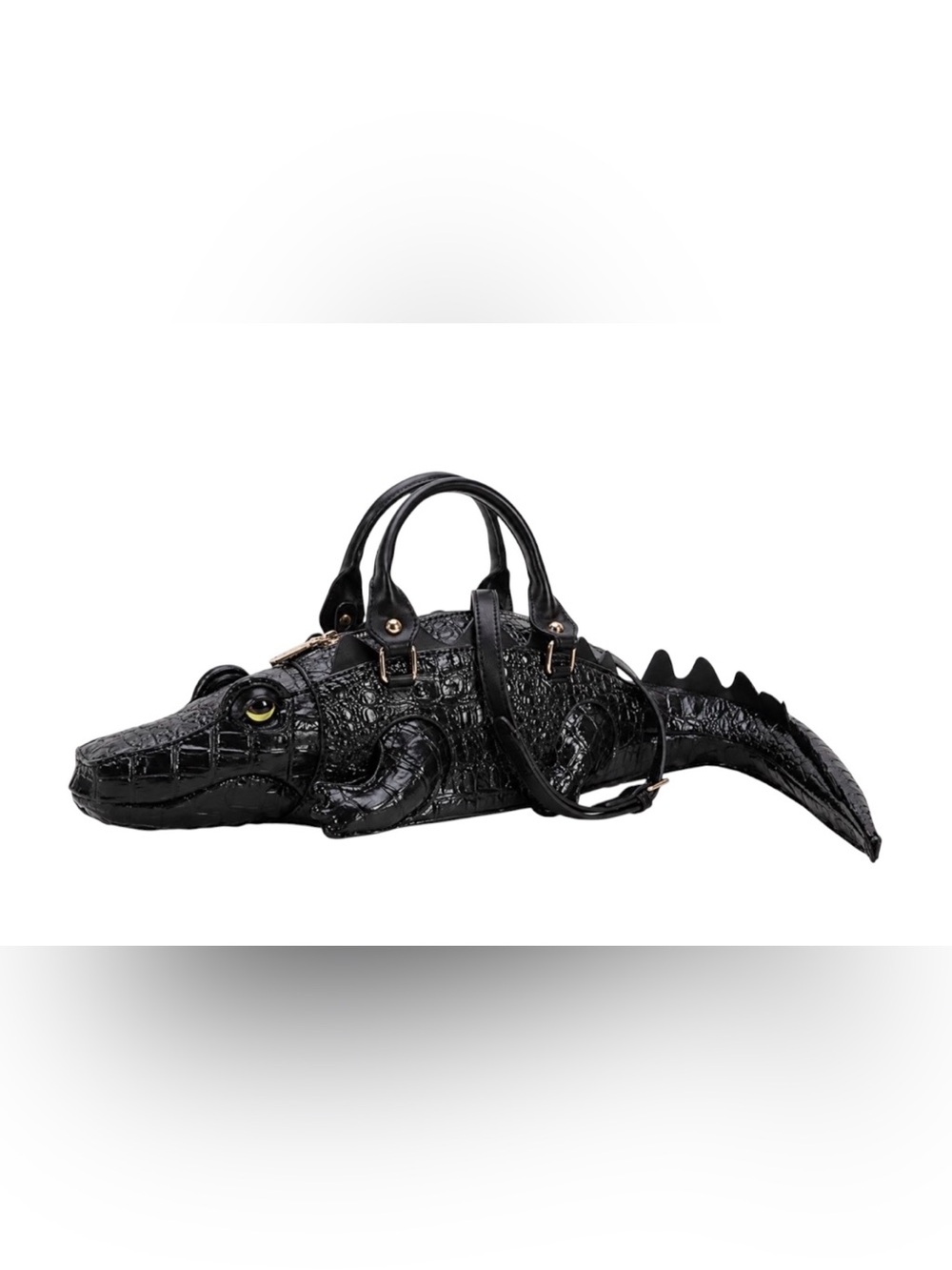 BLACK CROCODILE EMBOSSED ALLIGATOR NOVELTY SATCHEL HANDBAG